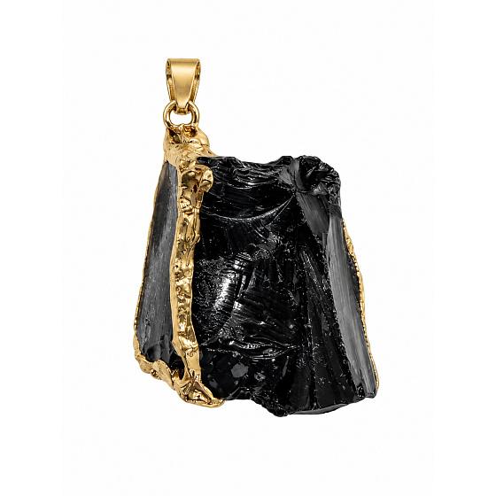 Obsidian – natural stone pendant in gold-toned edging, approx. 2–3.5 cm | Talisman of protection, strength, and courage