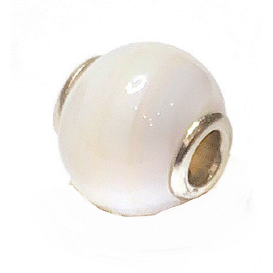 Agate white pendant round natural stone 14 mm, hole 4,2 mm 1 piece, provides peace and tranquility