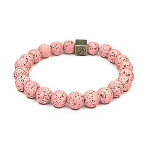 Lava pink with royal mantra Om, bracelet elastic natural stone, ball 8 mm / 16-17 cm, born of the four elements