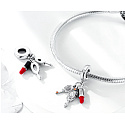 Charm Sterling silver 925 Chic style - lipstick, comb, mirror 3in1, bracelet pendant, interests