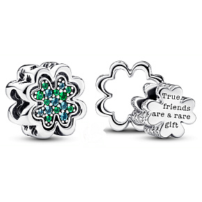 Charm Sterling silver 925 Four-leaf clover split, 2in1 bead on lucky bracelet Charm Sterling silver 925 Four-leaf clover split, 2in1 bead on lucky bracelet