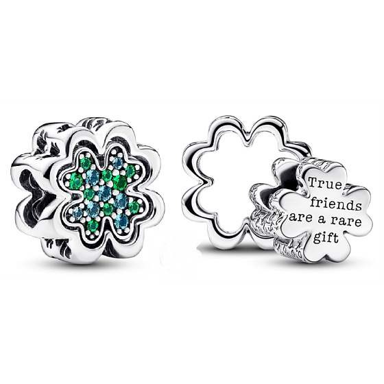 Charm Sterling silver 925 Four-leaf clover split, 2in1 bead on lucky bracelet