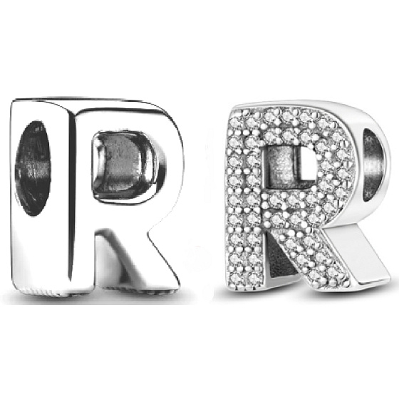 Sterling silver 925 Alphabet letter R, bead for bracelet