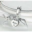 Sterling silver 925 Athlete - runner, sneakers, heart with cubic zirconia and engraved inscription: Run, 3in1 pendant on bracelet sport