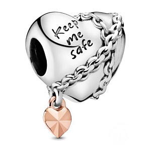 Sterling silver 925 Heart with chain Keep me safe, bead for bracelet love