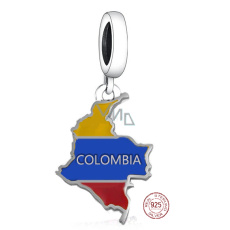 Charm Sterling Silver 925 Colombia Flag - Swinging Map, Travel Bracelet Pendant Charm Sterling Silver 925 Colombia Flag - Swinging Map, Travel Bracelet Pendant