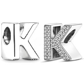 Charm Sterling silver 925 Alphabet letter K, bead for bracelet