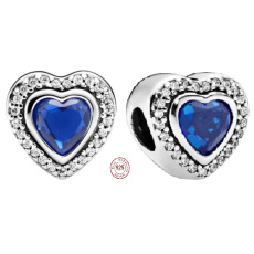 Charm Sterling Silver 925 Heart with Blue Crystal, Bead for Love Bracelet