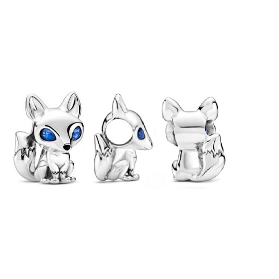 Charm Sterling silver 925 Fox - blue eyes, bead for bracelet, animal