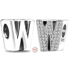 Charm Sterling silver 925 Alphabet letter W, bead for bracelet