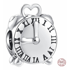 Charm Sterling silver 925 Alarm clock, clock, bead on bracelet symbol