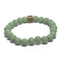 Lava light green with royal mantra Om, bracelet elastic natural stone, ball 8 mm / 16-17 cm, born of the four elements