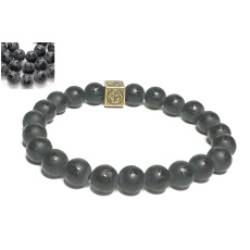 Agate black matt with royal mantra Ohm bracelet elastic natural stone, ball 8 mm / 16-17 cm, gives courage and strength