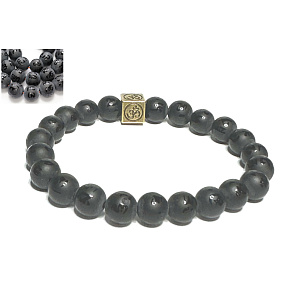 Agate black matt with royal mantra Ohm bracelet elastic natural stone, ball 8 mm / 16-17 cm, gives courage and strength Agate black matt with royal mantra Ohm bracelet elastic natural stone, ball 8 mm / 16-17 cm, gives courage and strength