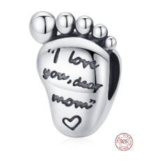 Sterling silver 925 I love you dear mom, footprint, bead for bracelet family
