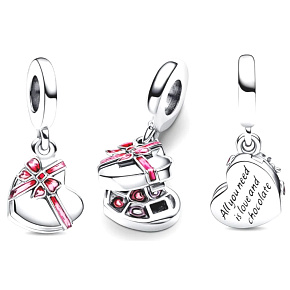 Sterling Silver 925 All You Need Is Love and Chocolate - Magic Chocolate Heart, Candy Pendant Pendant Bracelet Birthday