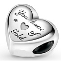 Sterling silver 925 Heart domed gold, love bead on bracelet
