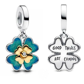 Charm Čtyřlístek, korálek na náramek štěstí - dobré věci přichází