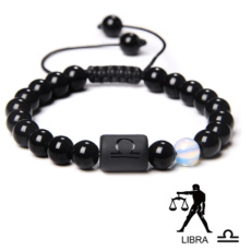 Onyx Libra zodiac sign, natural stone bracelet, 8mm ball/ adjustable size, life force stone