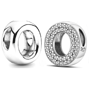 Sterling silver 925 Alphabet letter O, bracelet bead