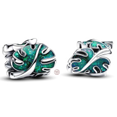 Charm Sterling silver 925 Tropical Plant Monstera, bead on bracelet plant