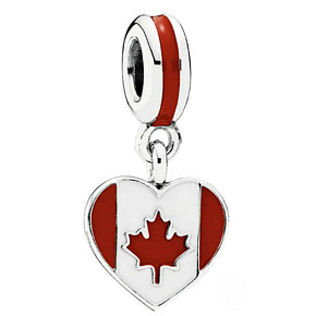Charm Sterling Silver 925 Canadian Heart Flag - I love Canada, travel bracelet charm