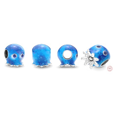 Charm Sterling Silver 925 Octopus with Bubbles and Ocean Waves, Bead for Sea Bracelet