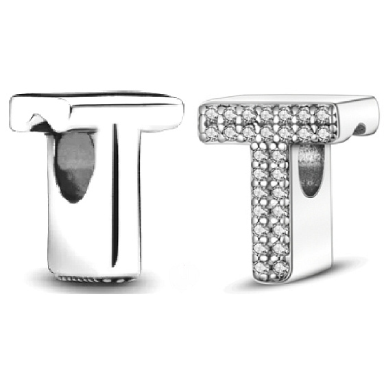 Charm Sterling silver 925 Alphabet letter T, bead for bracelet
