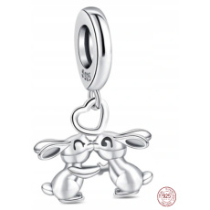 Charm Sterling Silver 925 In Love Bunnies, Animal Bracelet Pendant