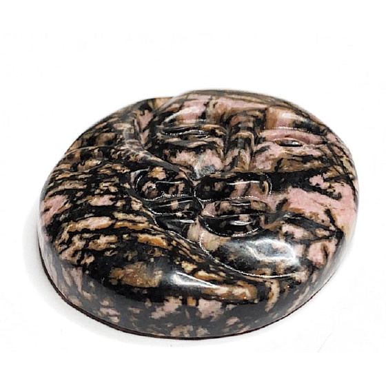 Rhodonite face of the sun and moon hand carved natural stone 5 cm, stone of forgiveness