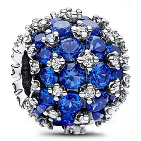 Charm Sterling silver 925 Sparkling round blue charm Pavé, bead on bracelet symbol