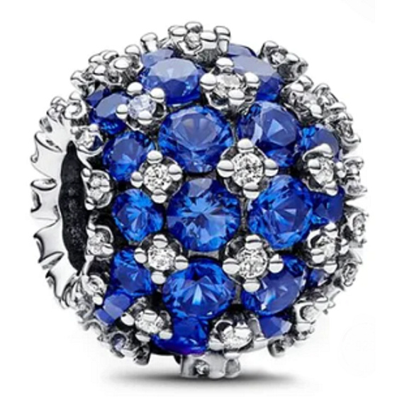Charm Sterling silver 925 Sparkling round blue charm Pavé, bead on bracelet symbol