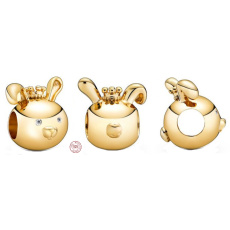 Charm Sterling silver 925 Rabbit, Rabbit is the fourth animal in the 12-year cycle of the Chinese zodiac sign, bead for bracelet