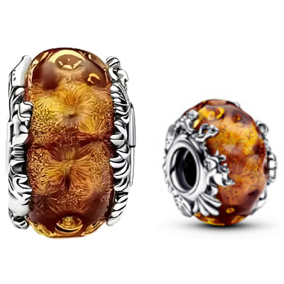 Charm Sterling silver 925 Disney lion king - orange Murano glass bead on bracelet film