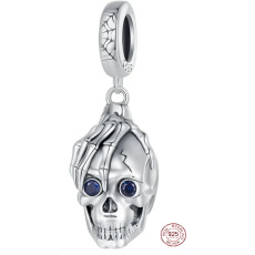 Charm Sterling Silver 925 Skeleton Holding Skull, Pendant for Bracelet Halloween