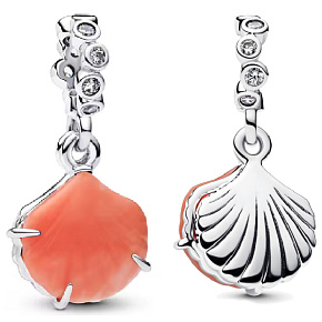 Charm Mušle 2v1 s korálovou barvou, přívěsek na náramek příroda