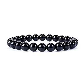Tourmaline / Skoryl black bracelet elastic natural stone, ball 8 mm / 16 - 17 cm, guardian of good mood