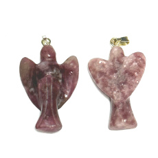 Lepidolite Angel guardian pendant natural stone hand cut 25 x 21 x 5 mm, amulet of athletes