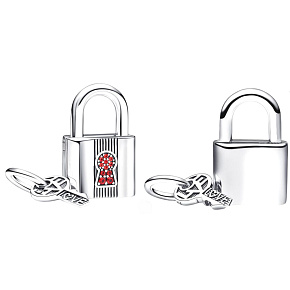 Charm Sterling silver 925 Padlock and key 2in1 red, love bracelet pendant