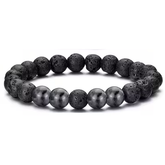 Lava and larvikite – bracelet made of natural stones 18.5 cm | Calm, intuition, vitality and new possibilities
