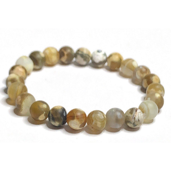 Agate fiery matt natur yellow bracelet elastic natural stone, ball 8 mm / 16 - 17 cm