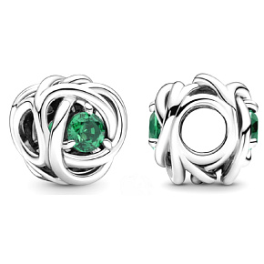 Charm Sterling silver 925 Infinity circle eternity flower royal green, bead for bracelet