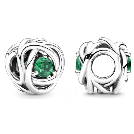 Charm Sterling silver 925 Infinity circle eternity flower royal green, bead for bracelet