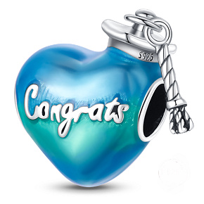 Charm Sterling Silver 925 Graduation - Congratulations, Graduate Heart Bead on Bracelet Charm Sterling Silver 925 Graduation - Congratulations, Graduate Heart Bead on Bracelet