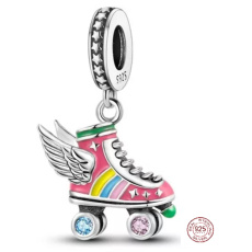 Charm Sterling silver 925 Roller skates with disco style wings, pendant on bracelet interests Charm Sterling silver 925 Roller skates with disco style wings, pendant on bracelet interests