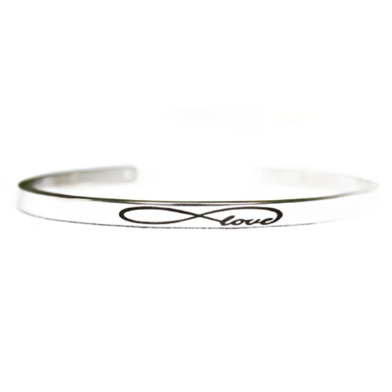 Stainless steel bracelet silver with engraving Love, open cuff, 4 mm