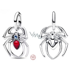 Charm Sterlingové stříbro 925 Pavouk s rubínovým srdcem – symbol odvahy a síly, přívěsek na náramek zvíře