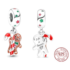 Sterling silver 925 Gingerbread figure 2in1, Christmas bracelet pendant