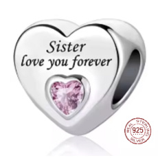 Charm Sterling Silver 925 Sister Loves You Forever Heart, Bead for Family Bracelet Charm Sterling Silver 925 Sister Loves You Forever Heart, Bead for Family Bracelet