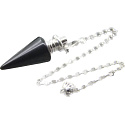 Obsidian pendulum natural stone 3,5 cm + chain with ball 18 cm, rescue stone